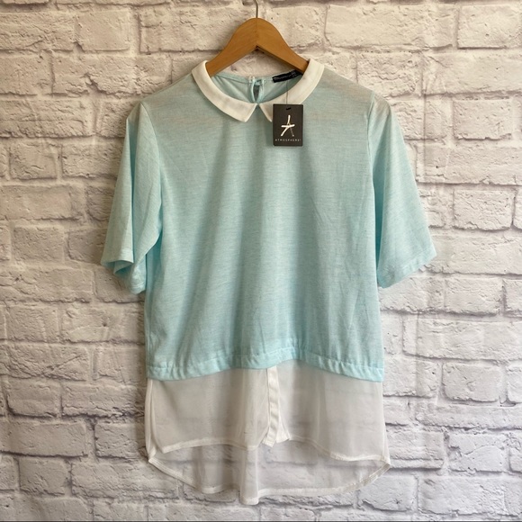 π4/20 ATMOSPHERE Peter Pan Collar Mock Layer Top - Picture 2 of 7